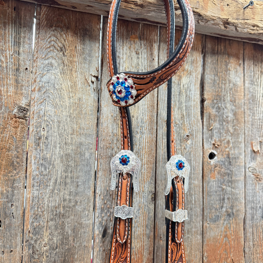 Light Oil Roper Rhinestone and Patriotic Browband/One Ear Tack Set #BBBC664 — view 7