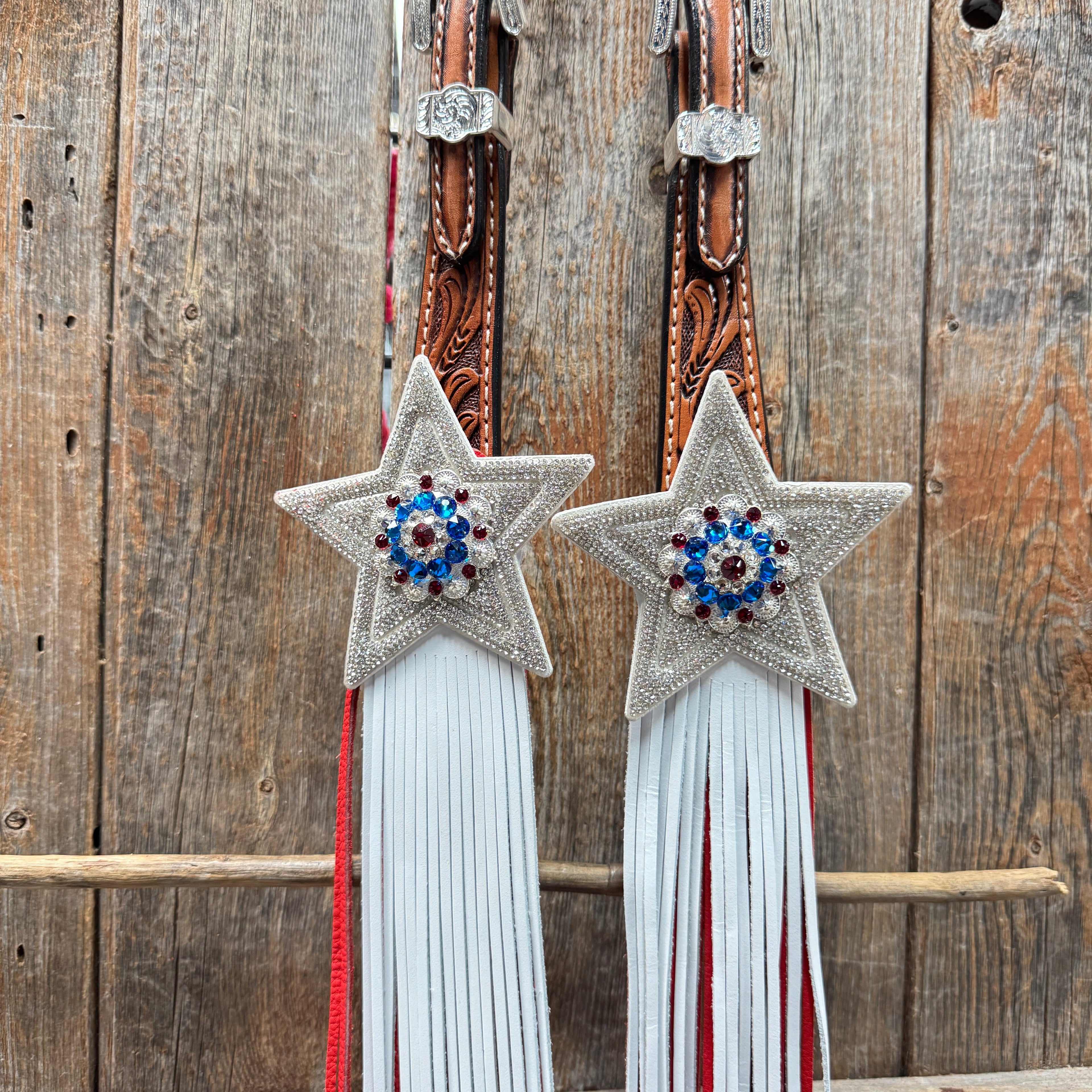 Light Oil Roper Rhinestone and Patriotic Browband/One Ear Tack Set #BBBC664 — view 5
