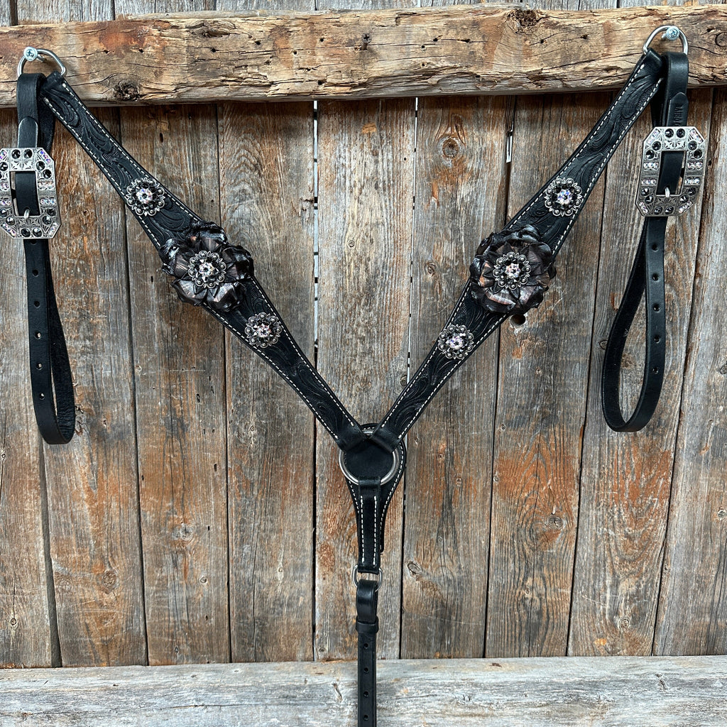 Black Floral Midnight Browband / Breastcollar Tack Set #BBBC578 — view 2