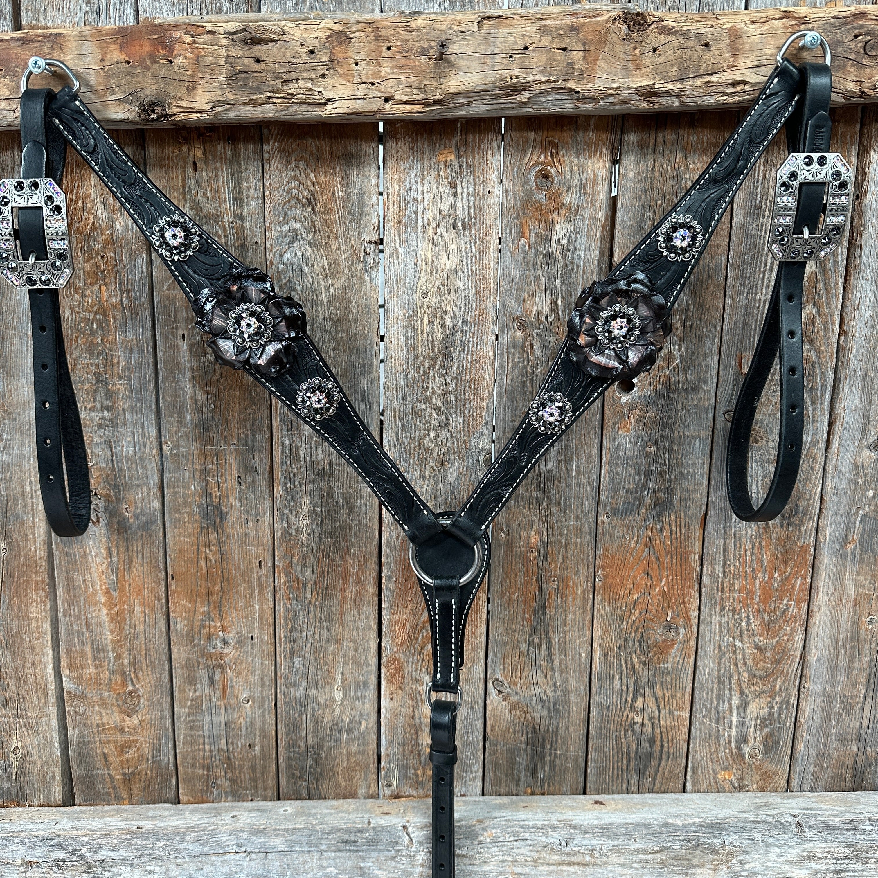 Black Floral Midnight Browband / Breastcollar Tack Set #BBBC578 — view 2