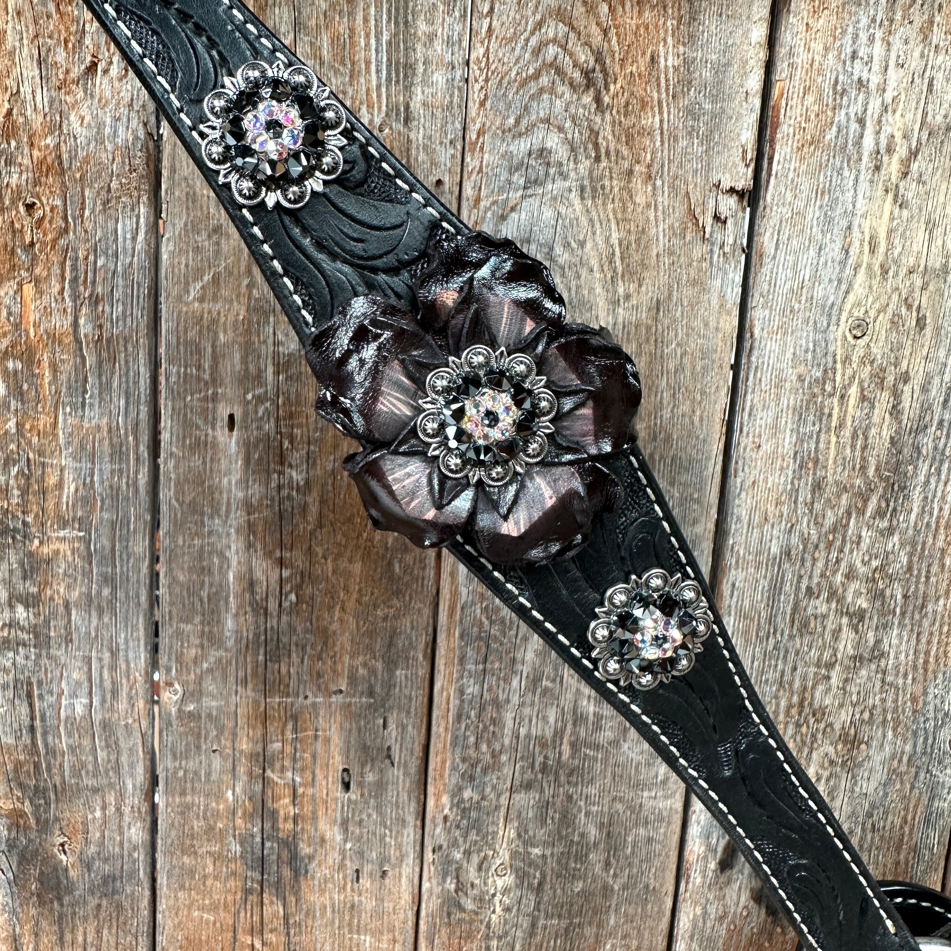 Black Floral Midnight Browband / Breastcollar Tack Set #BBBC578 — view 4