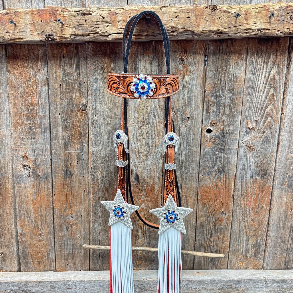 Light Oil Roper Rhinestone and Patriotic Browband/One Ear Tack Set #BBBC664 — view 3