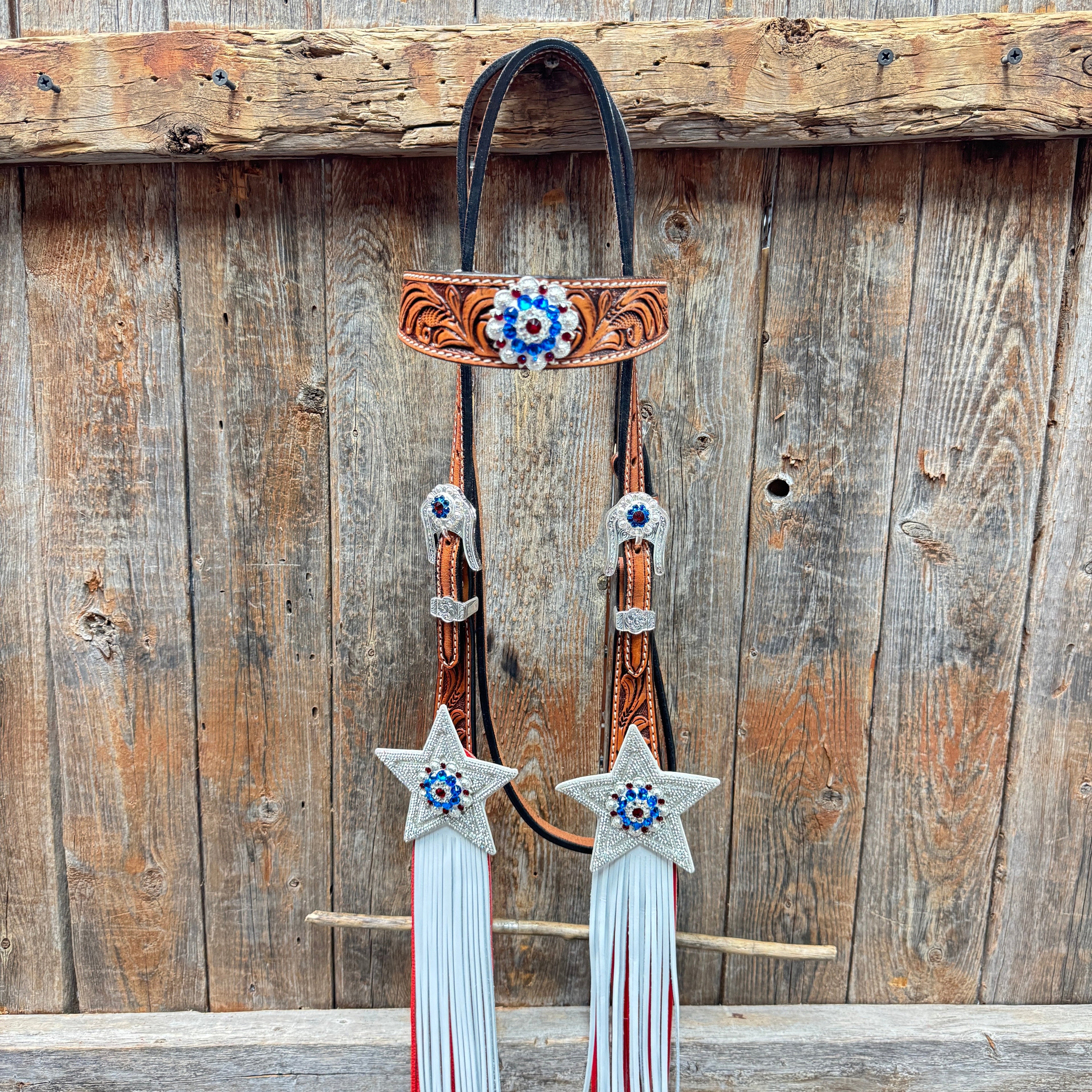 Light Oil Roper Rhinestone and Patriotic Browband/One Ear Tack Set #BBBC664 — view 3