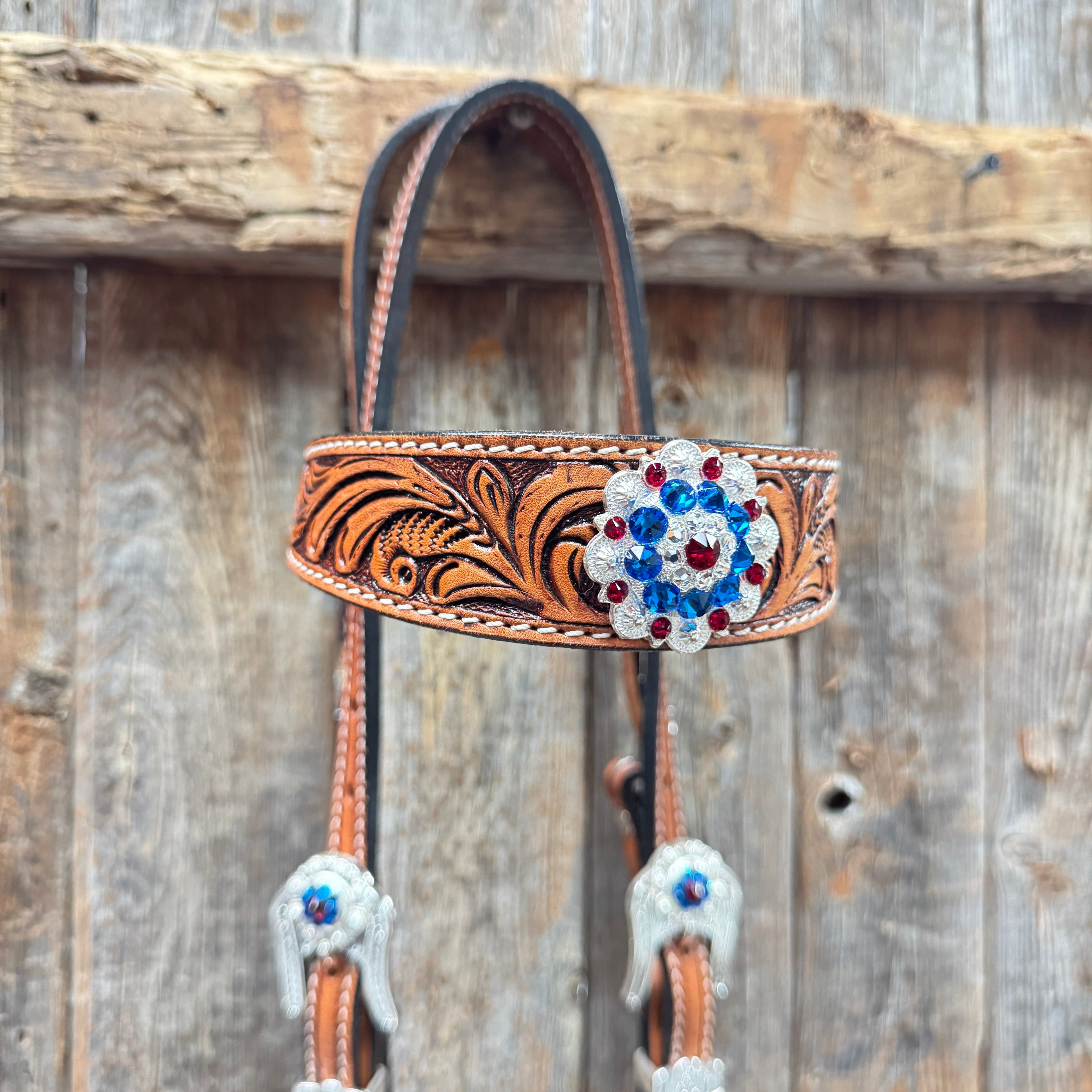 Light Oil Roper Rhinestone and Patriotic Browband/One Ear Tack Set #BBBC664 — view 4
