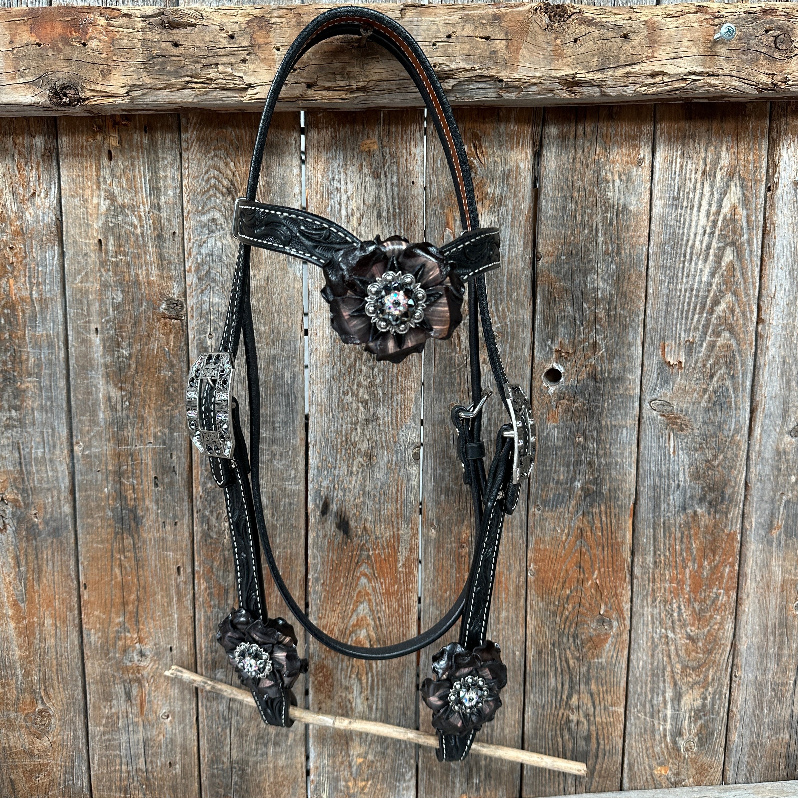 Black Floral Midnight Browband / Breastcollar Tack Set #BBBC578 — view 6