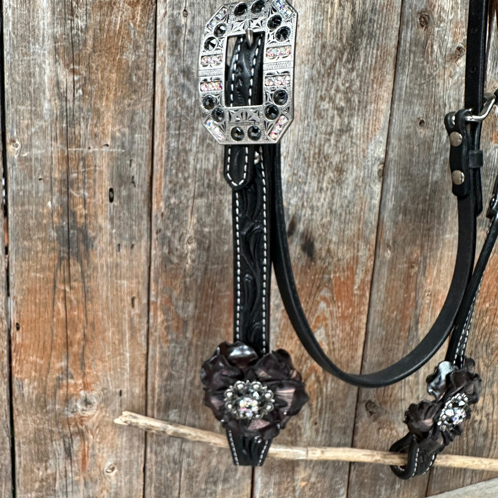 Black Floral Midnight Browband / Breastcollar Tack Set #BBBC578 — view 8