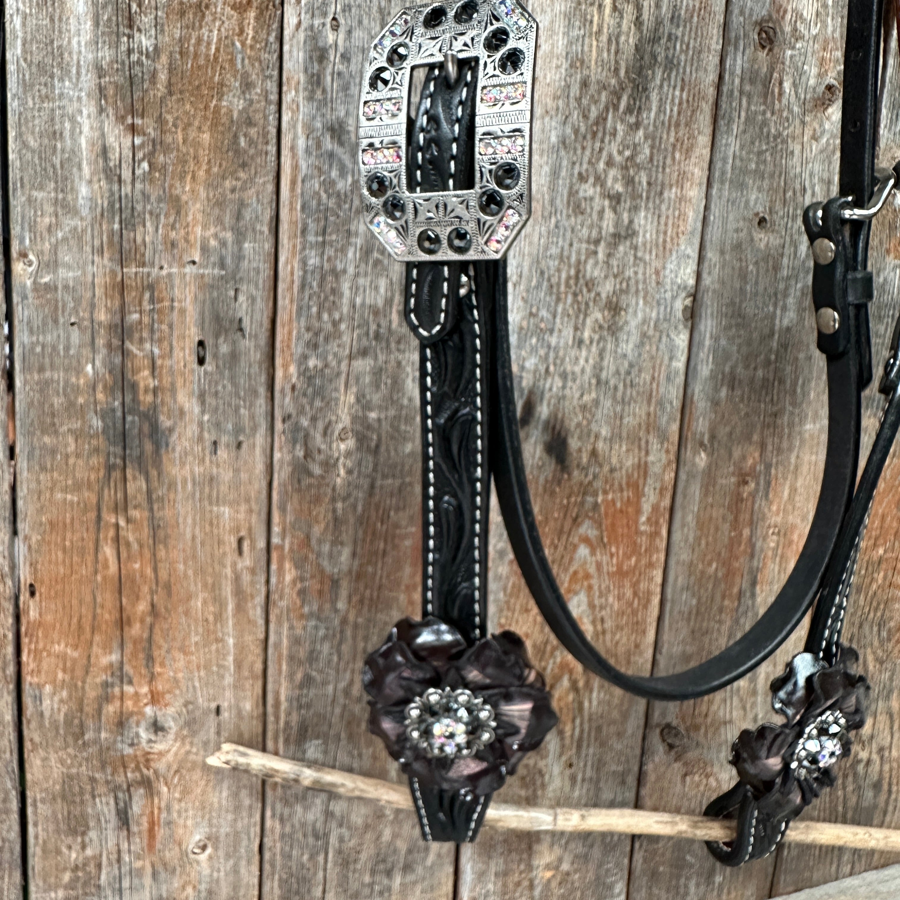 Black Floral Midnight Browband / Breastcollar Tack Set #BBBC578 — view 8