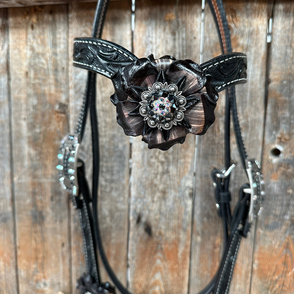 Black Floral Midnight Browband / Breastcollar Tack Set #BBBC578 — view 7