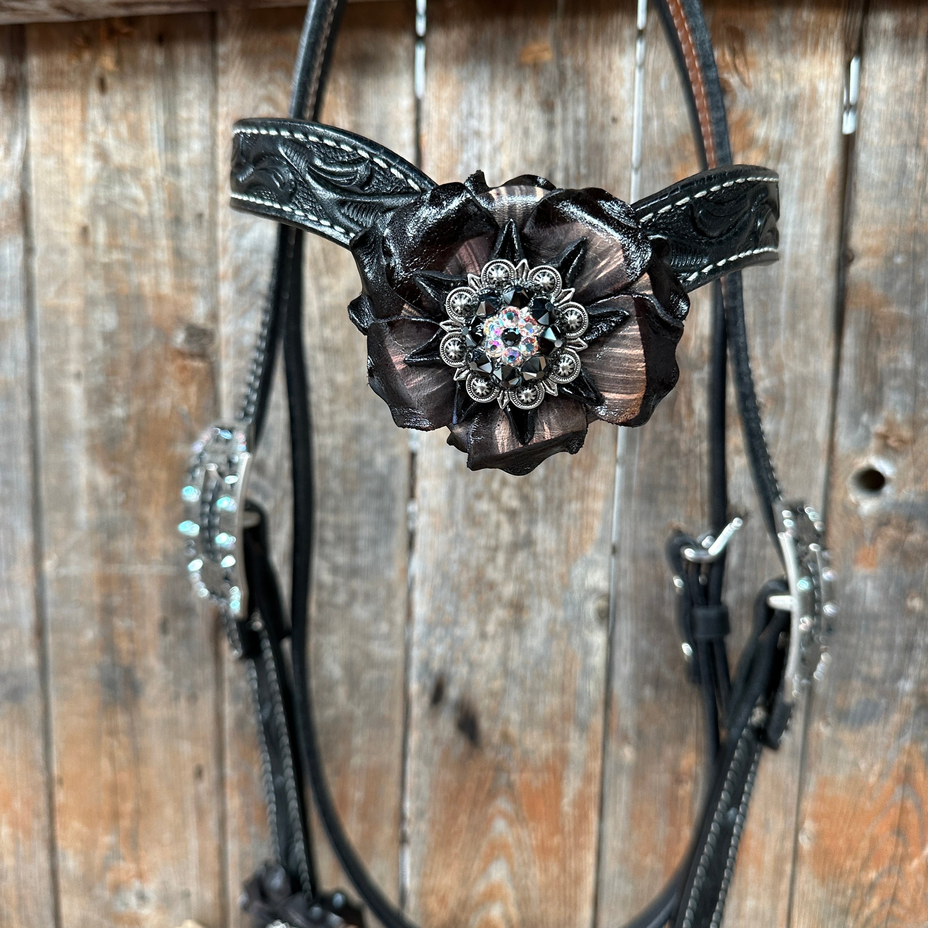 Black Floral Midnight Browband / Breastcollar Tack Set #BBBC578 — view 7
