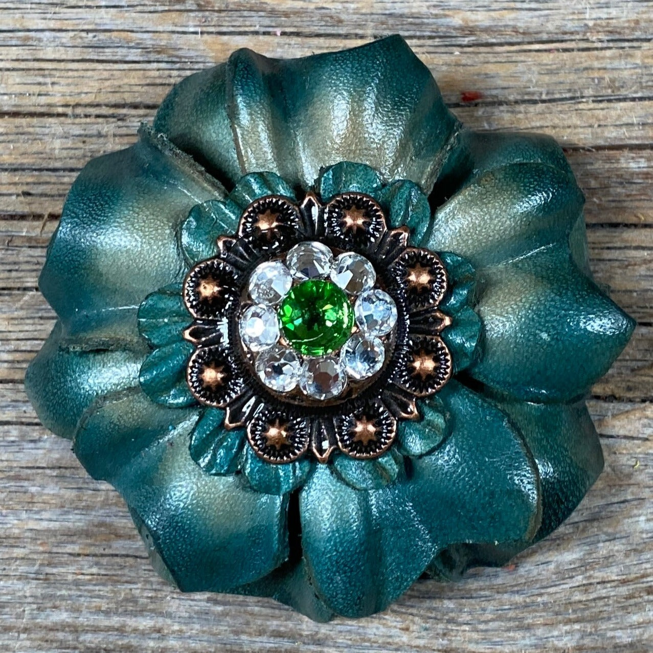 Green Carnations Leather Flowers - 1" Crystal Conchos - Options — view 6