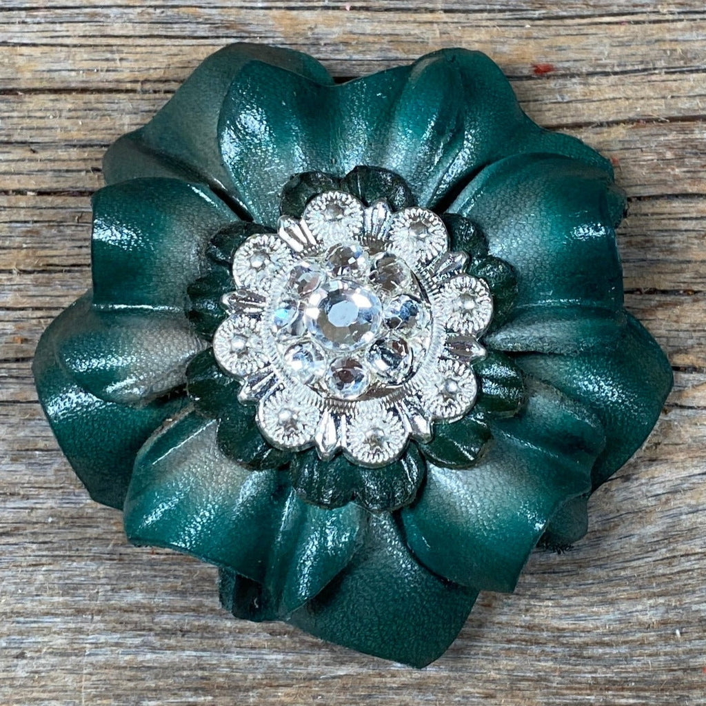 Green Carnations Leather Flowers - 1" Crystal Conchos - Options — view 4