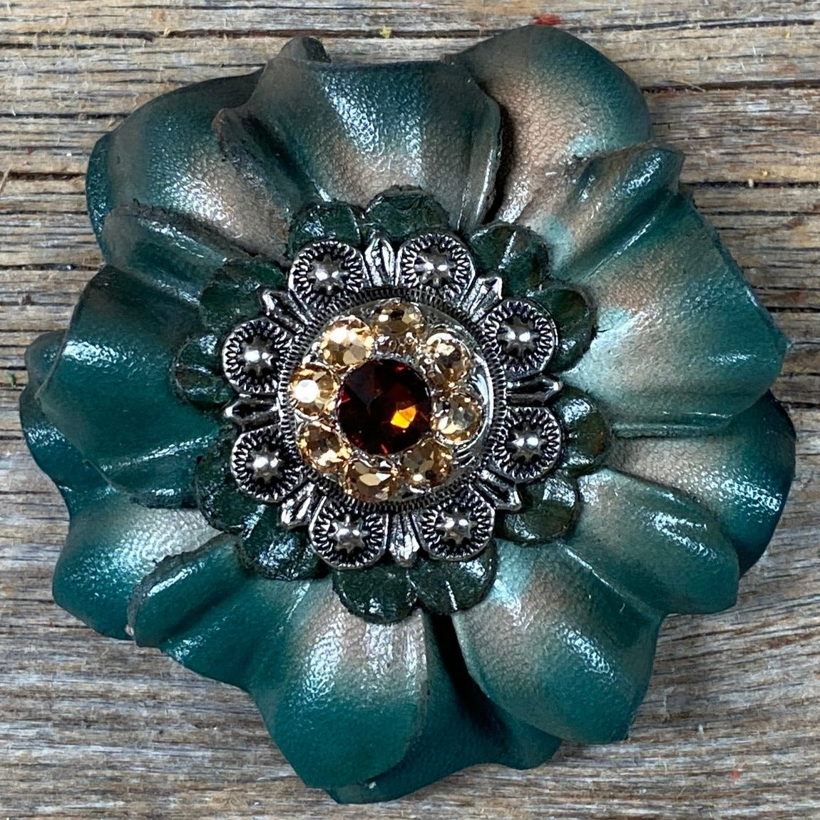 Green Carnations Leather Flowers - 1" Crystal Conchos - Options — view 3