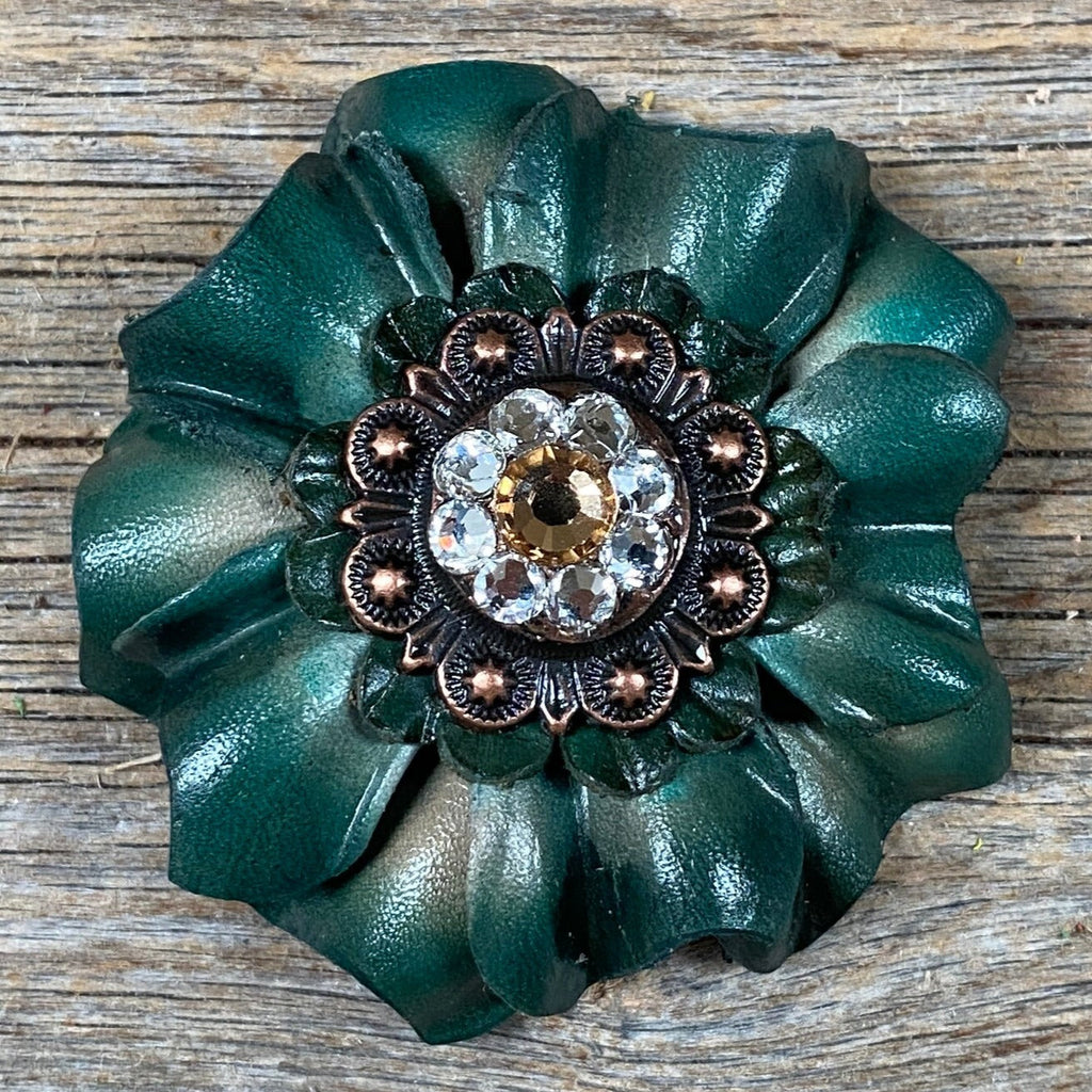 Green Carnations Leather Flowers - 1" Crystal Conchos - Options — view 5