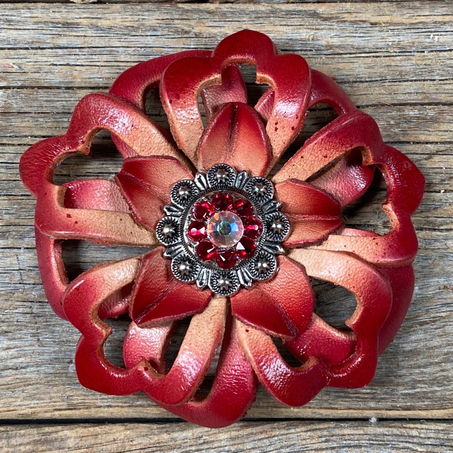 Red Lotus Leather Flowers - 1" Crystal Conchos - Options — view 4