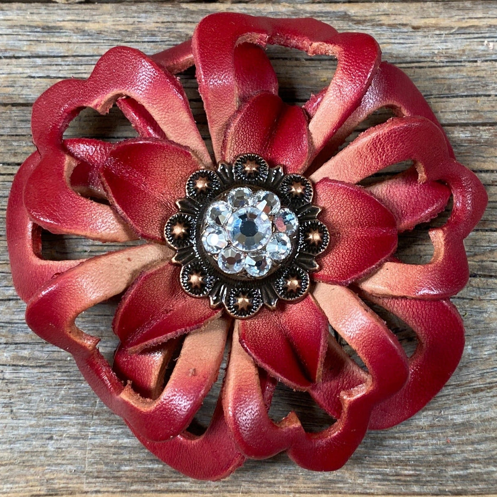 Red Lotus Leather Flowers - 1" Crystal Conchos - Options — view 5