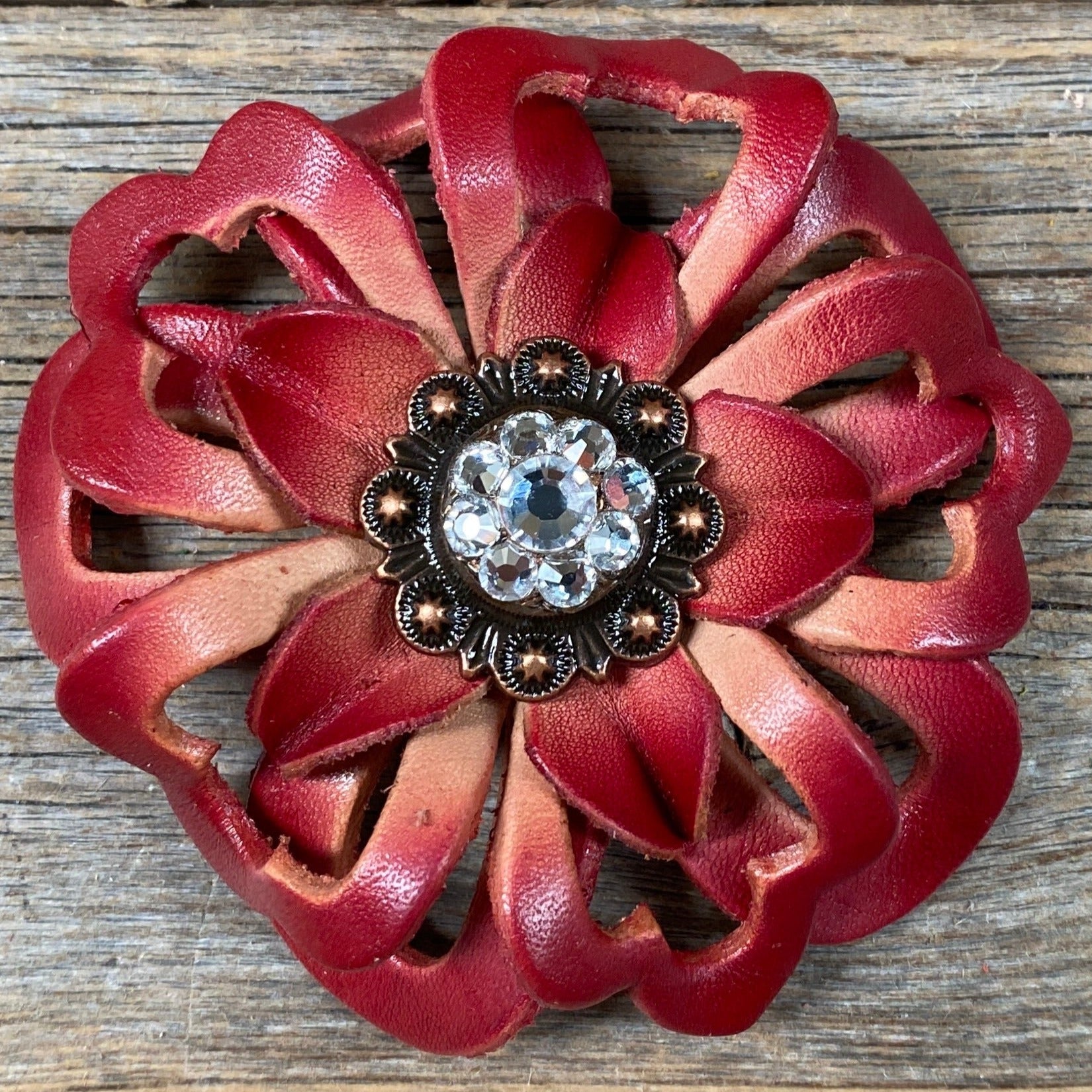 Red Lotus Leather Flowers - 1" Crystal Conchos - Options — view 5