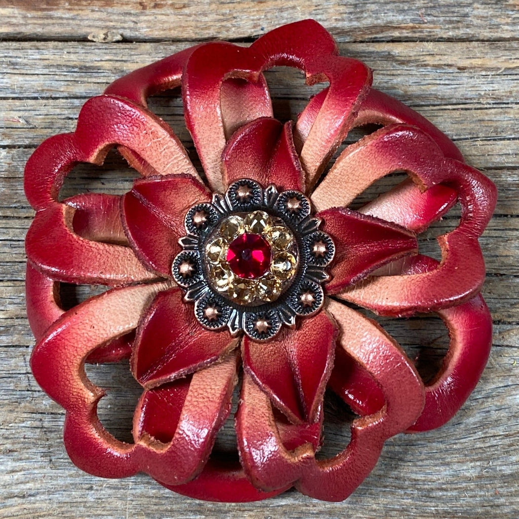 Red Lotus Leather Flowers - 1" Crystal Conchos - Options — view 2