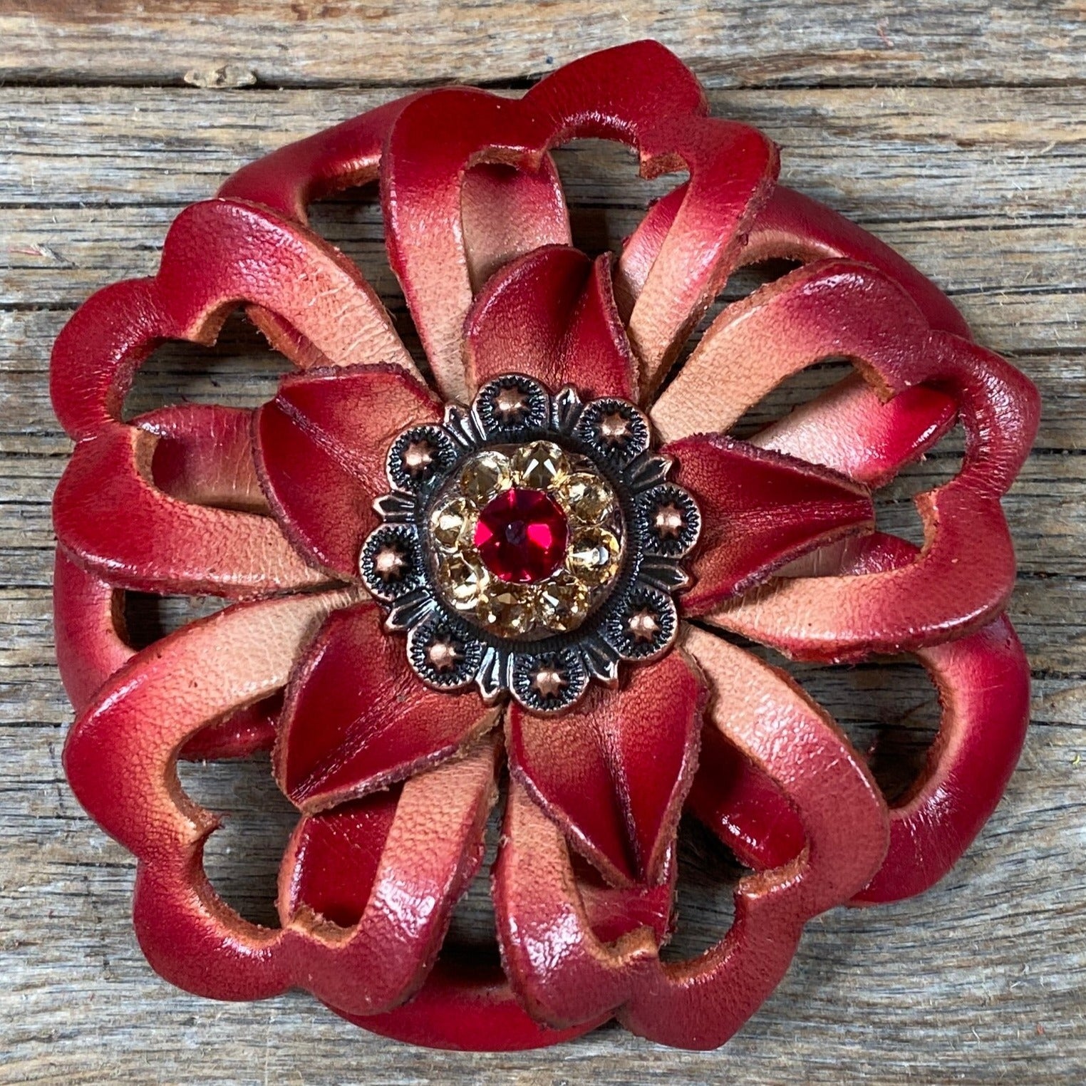 Red Lotus Leather Flowers - 1" Crystal Conchos - Options — view 2