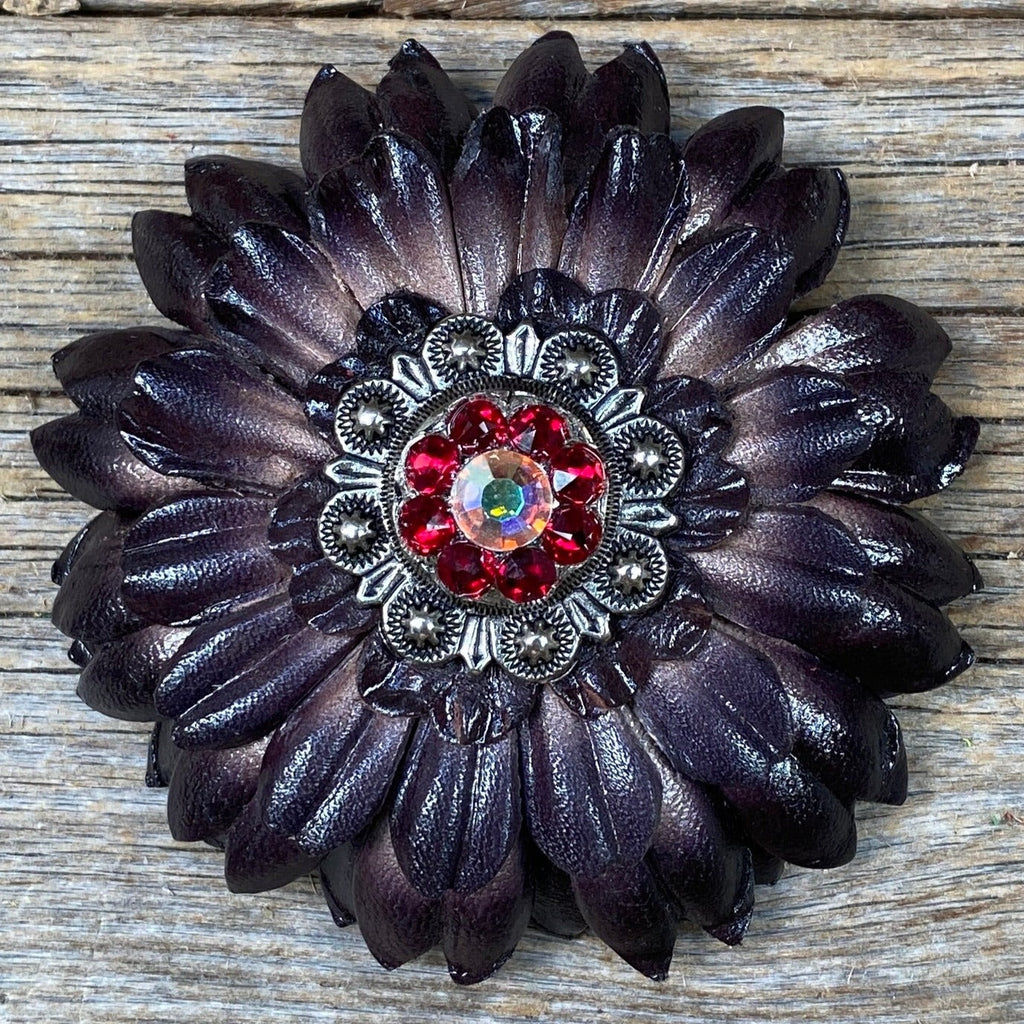 Black Daisy Leather Flowers - 1" Crystal Conchos - Options — view 8