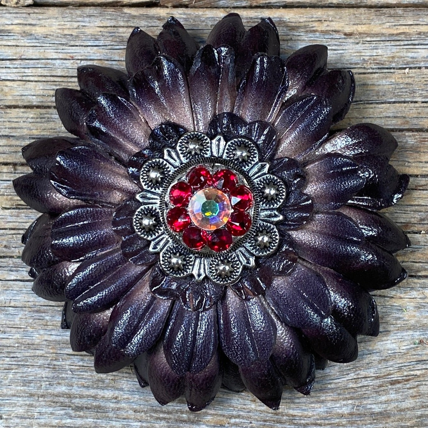 Black Daisy Leather Flowers - 1" Crystal Conchos - Options — view 8