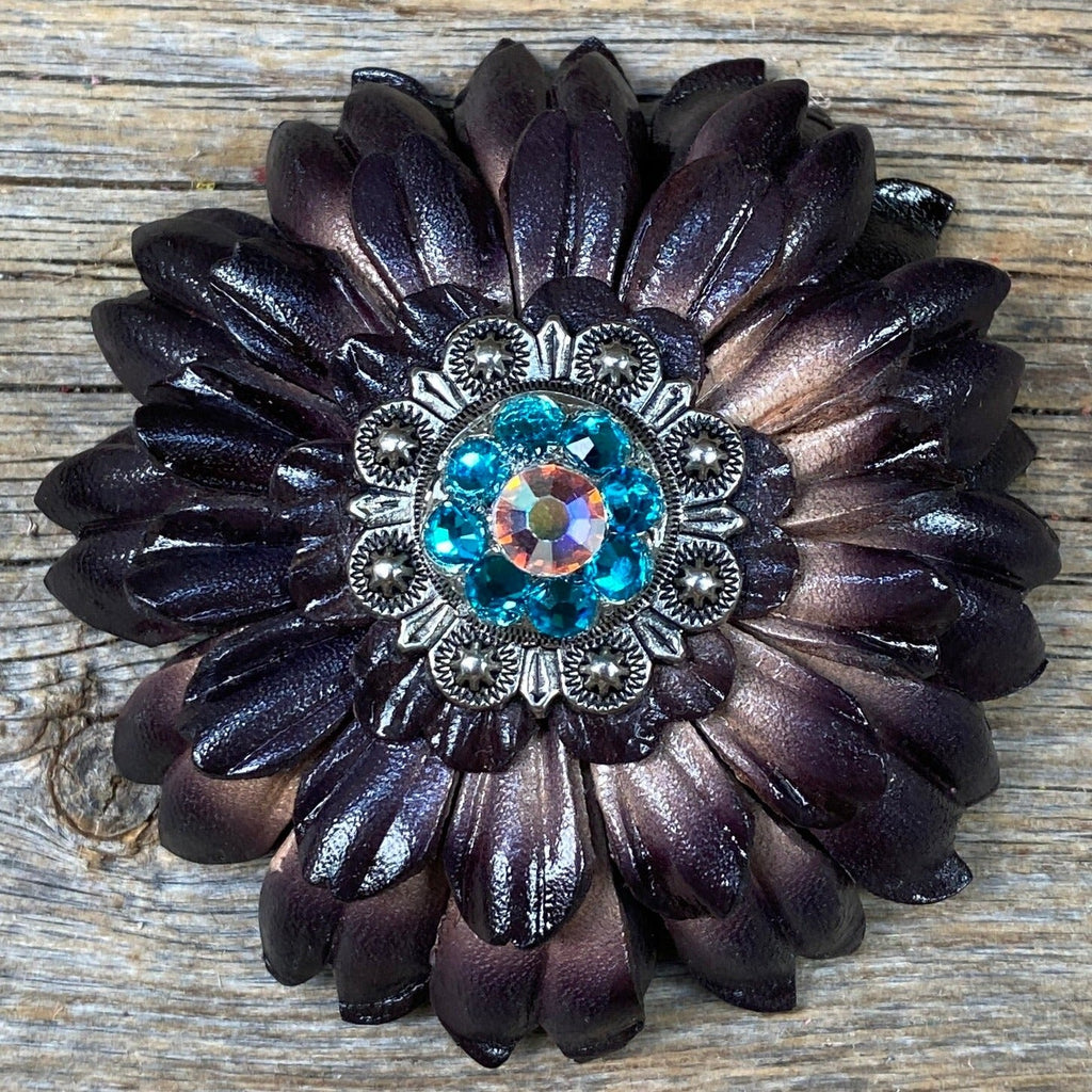 Black Daisy Leather Flowers - 1" Crystal Conchos - Options — view 3