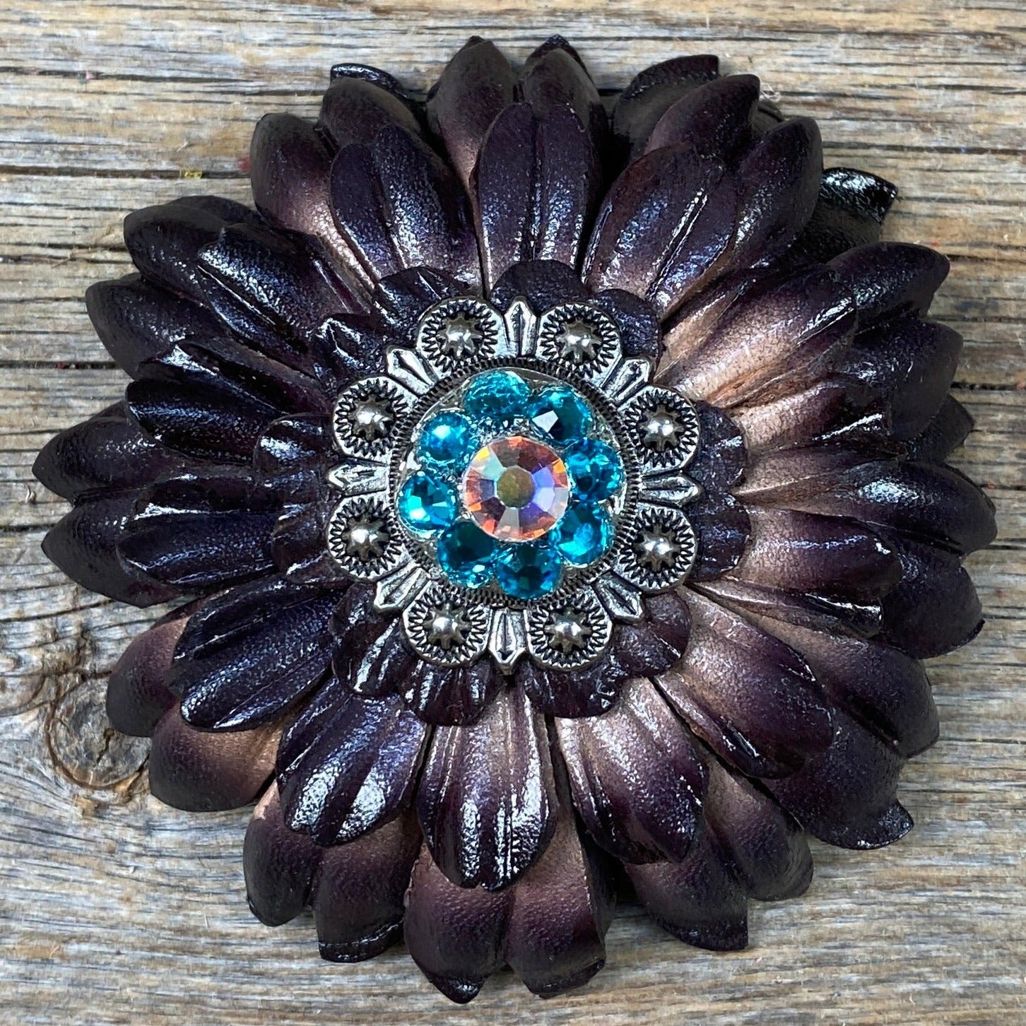 Black Daisy Leather Flowers - 1" Crystal Conchos - Options — view 3