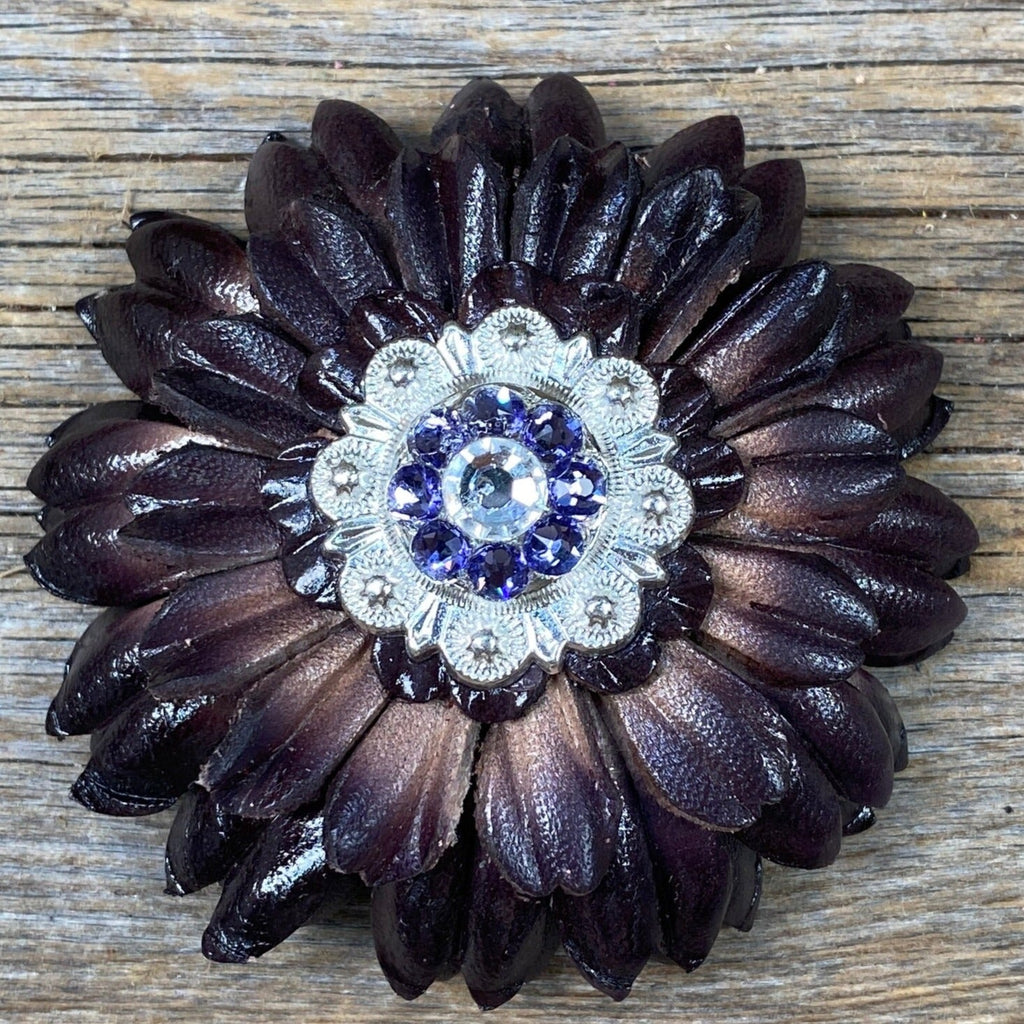 Black Daisy Leather Flowers - 1" Crystal Conchos - Options — view 5