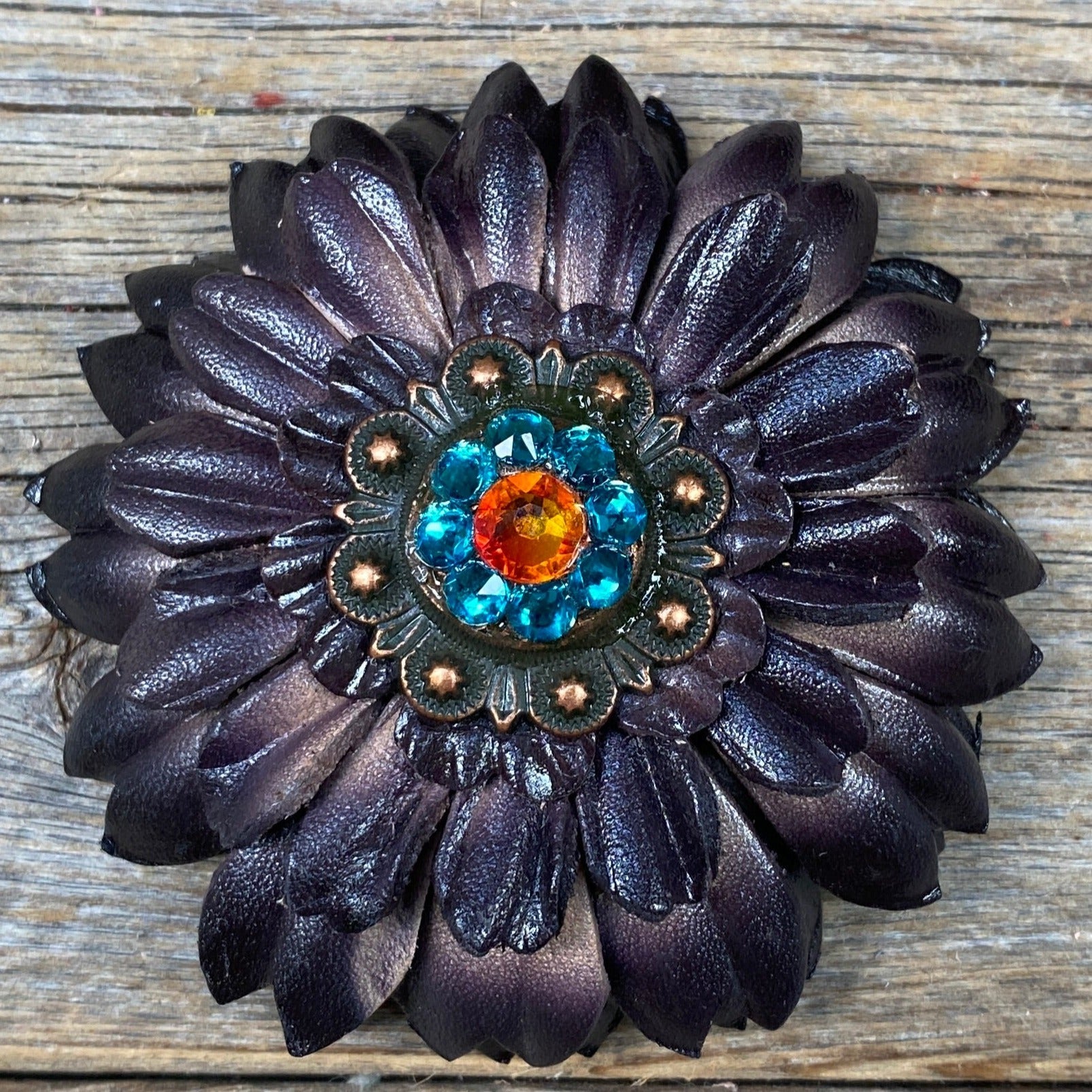 Black Daisy Leather Flowers - 1" Crystal Conchos - Options — view 6
