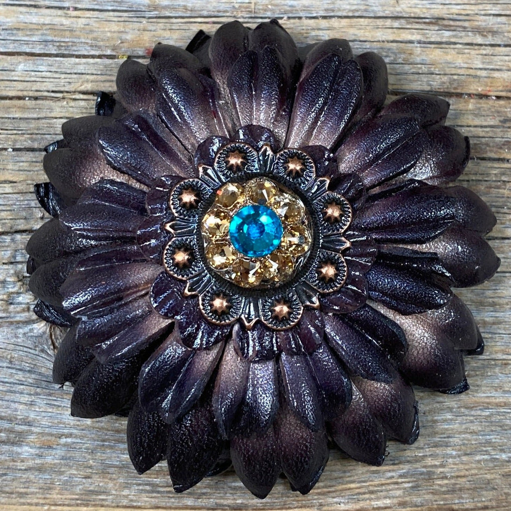 Black Daisy Leather Flowers - 1" Crystal Conchos - Options — view 4