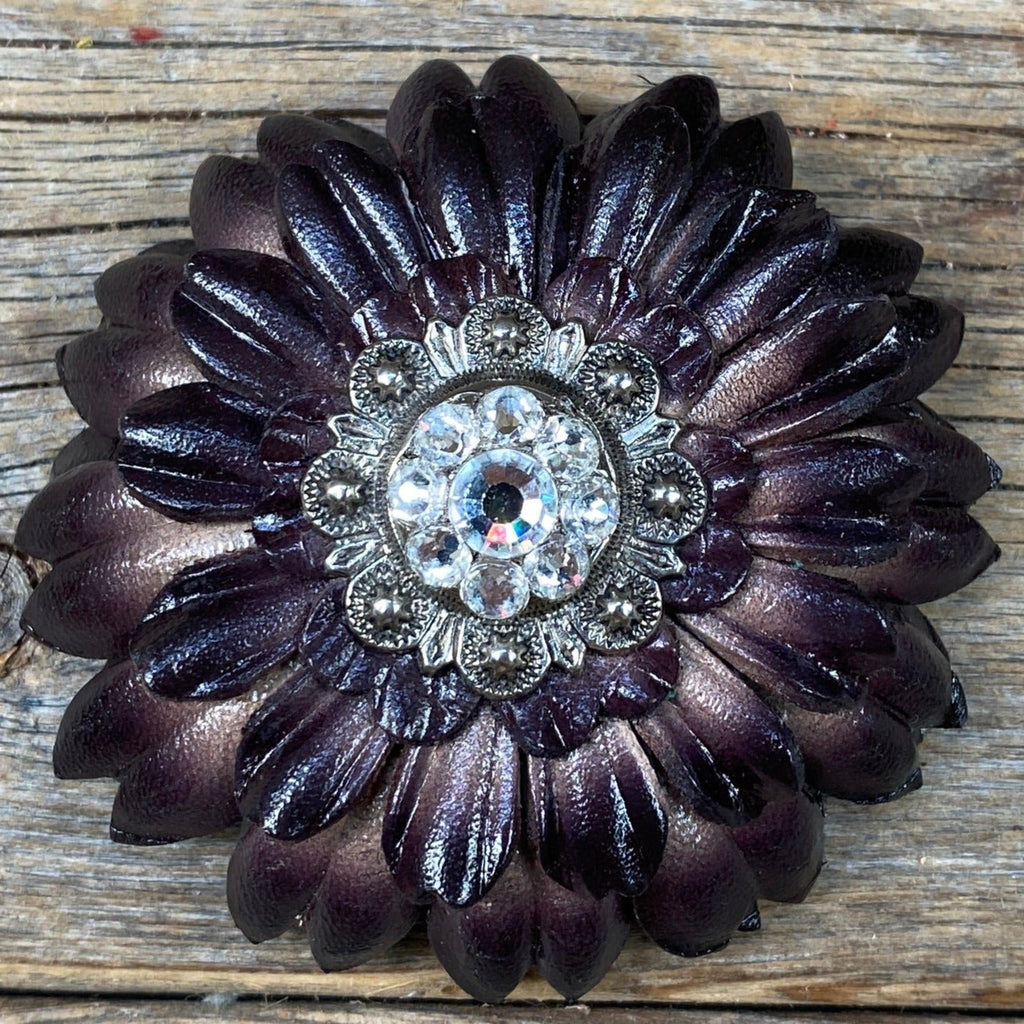 Black Daisy Leather Flowers - 1" Crystal Conchos - Options — view 2