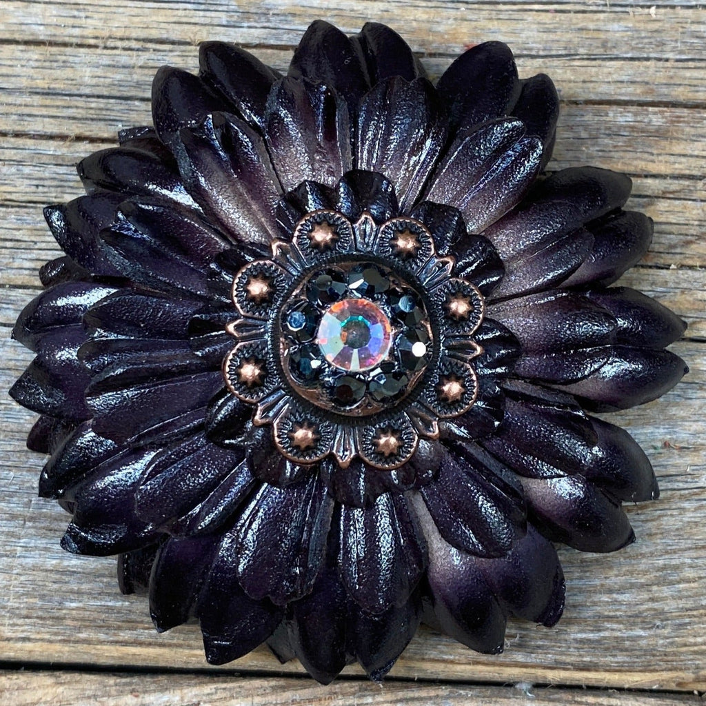 Black Daisy Leather Flowers - 1" Crystal Conchos - Options — view 7