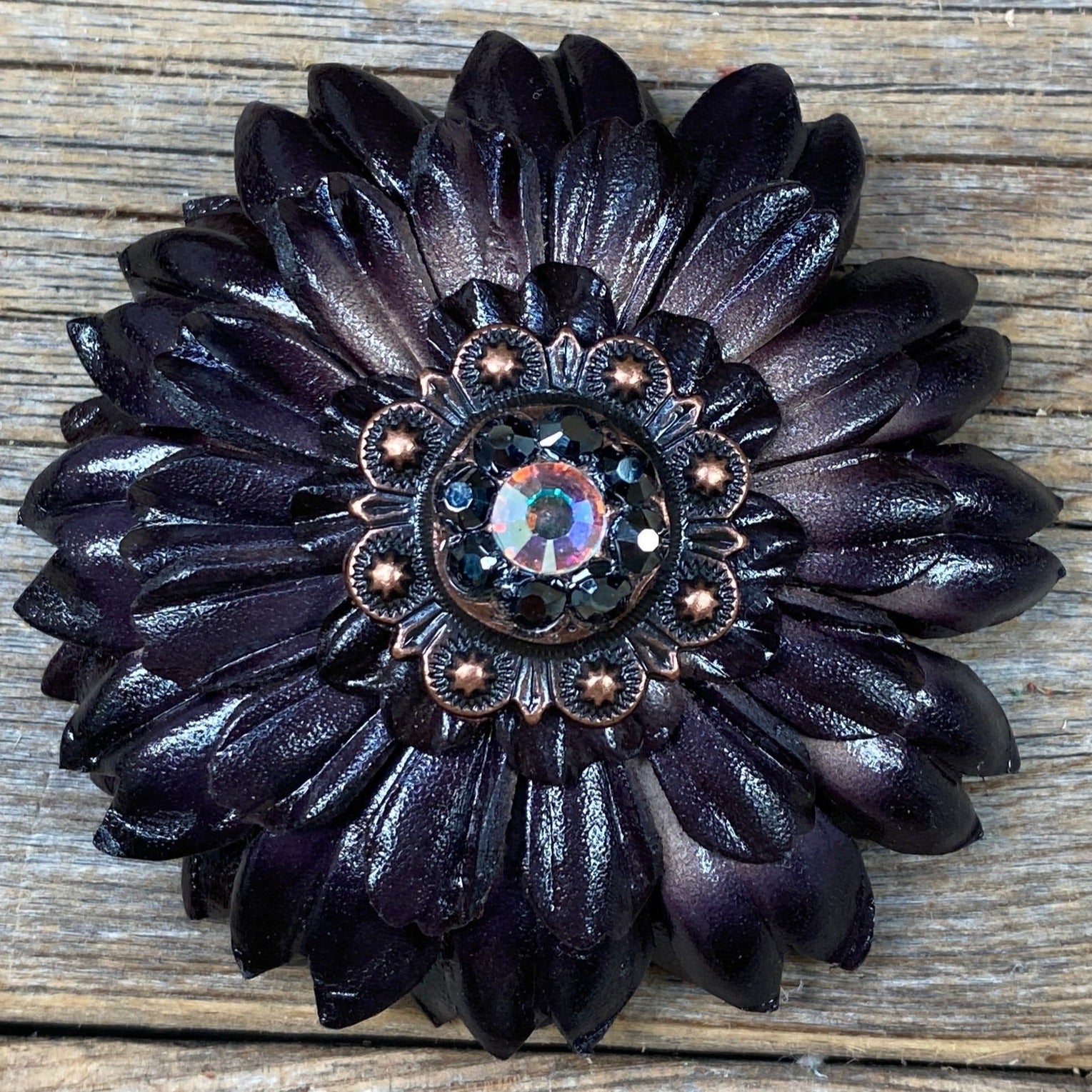 Black Daisy Leather Flowers - 1" Crystal Conchos - Options — view 7