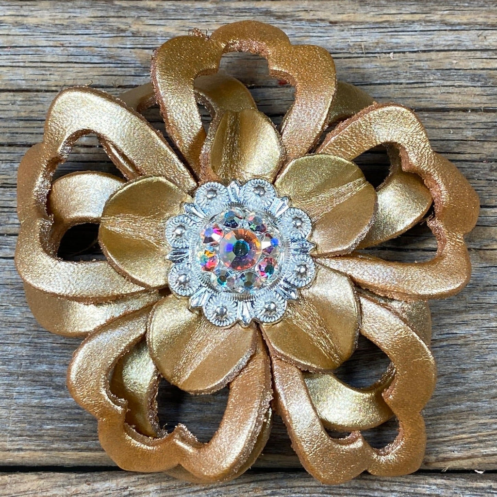 Gold Lotus Leather Flowers - 1" Crystal Conchos - Options — view 9
