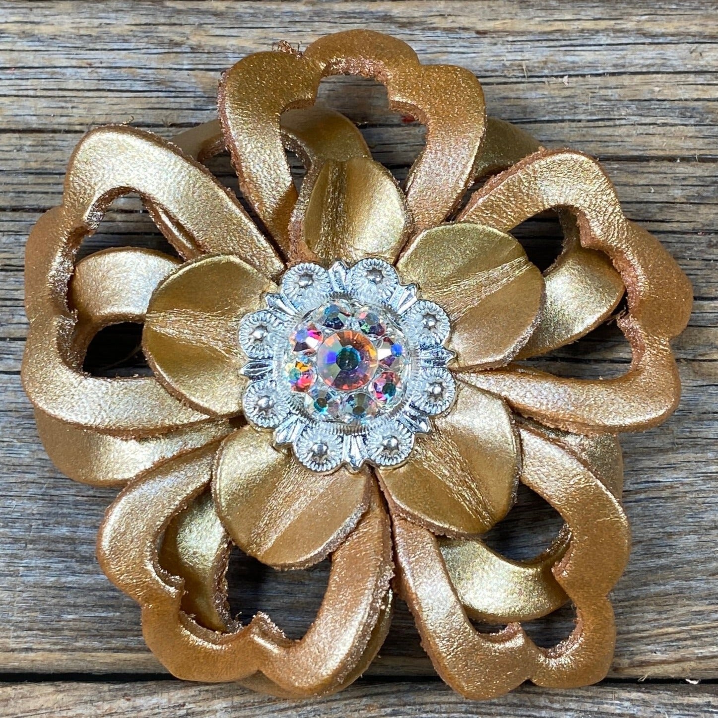 Gold Lotus Leather Flowers - 1" Crystal Conchos - Options — view 9