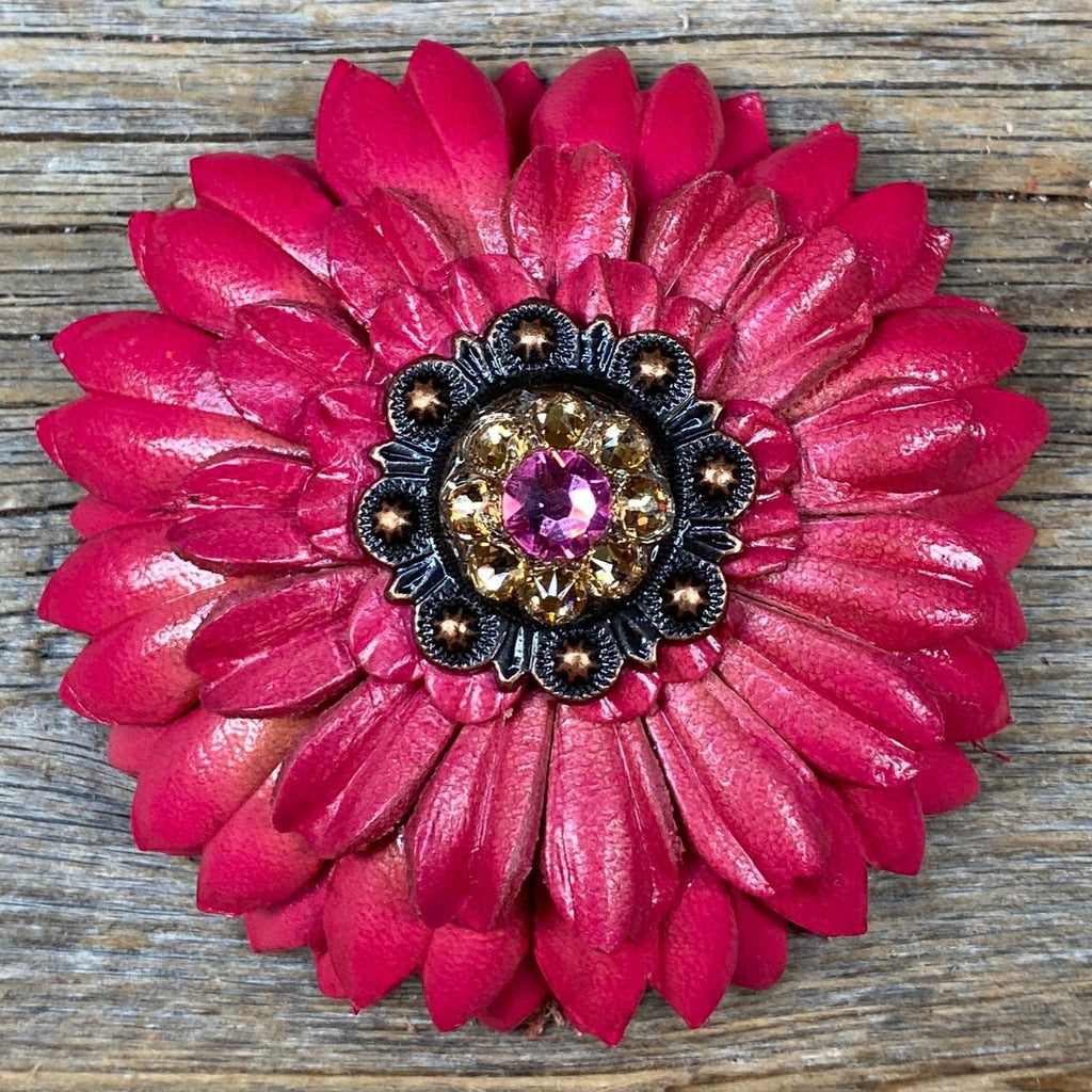 Pink Daisy Leather Flowers - 1" Crystal Conchos - Options — view 3