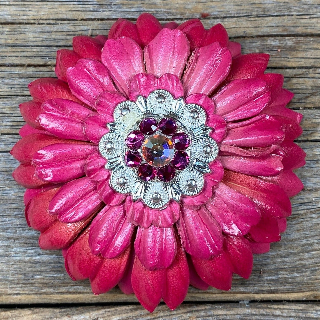 Pink Daisy Leather Flowers - 1" Crystal Conchos - Options — view 8