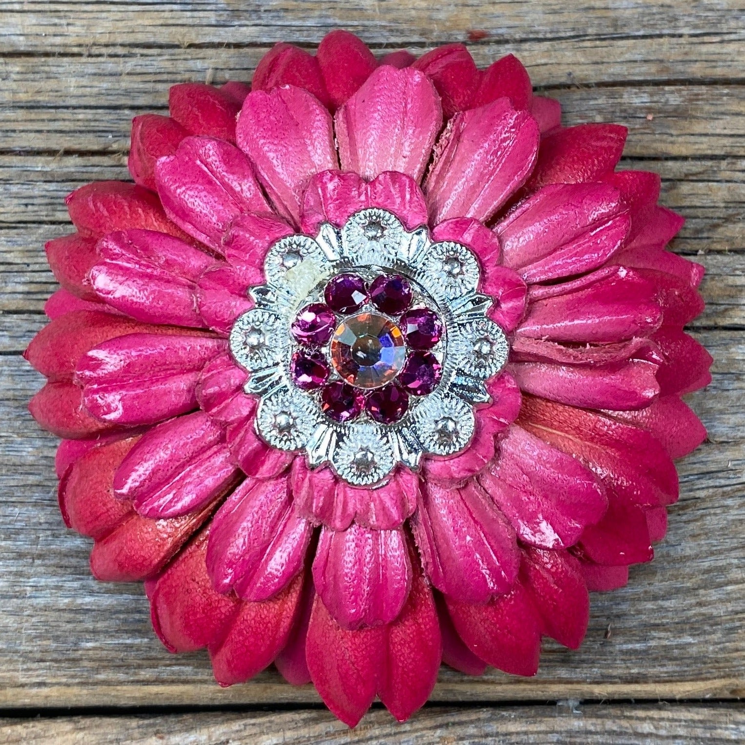 Pink Daisy Leather Flowers - 1" Crystal Conchos - Options — view 8