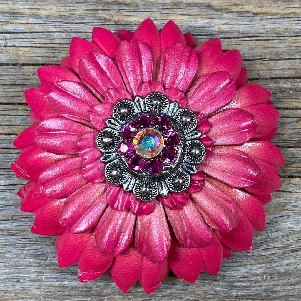 Pink Daisy Leather Flowers - 1" Crystal Conchos - Options — view 10