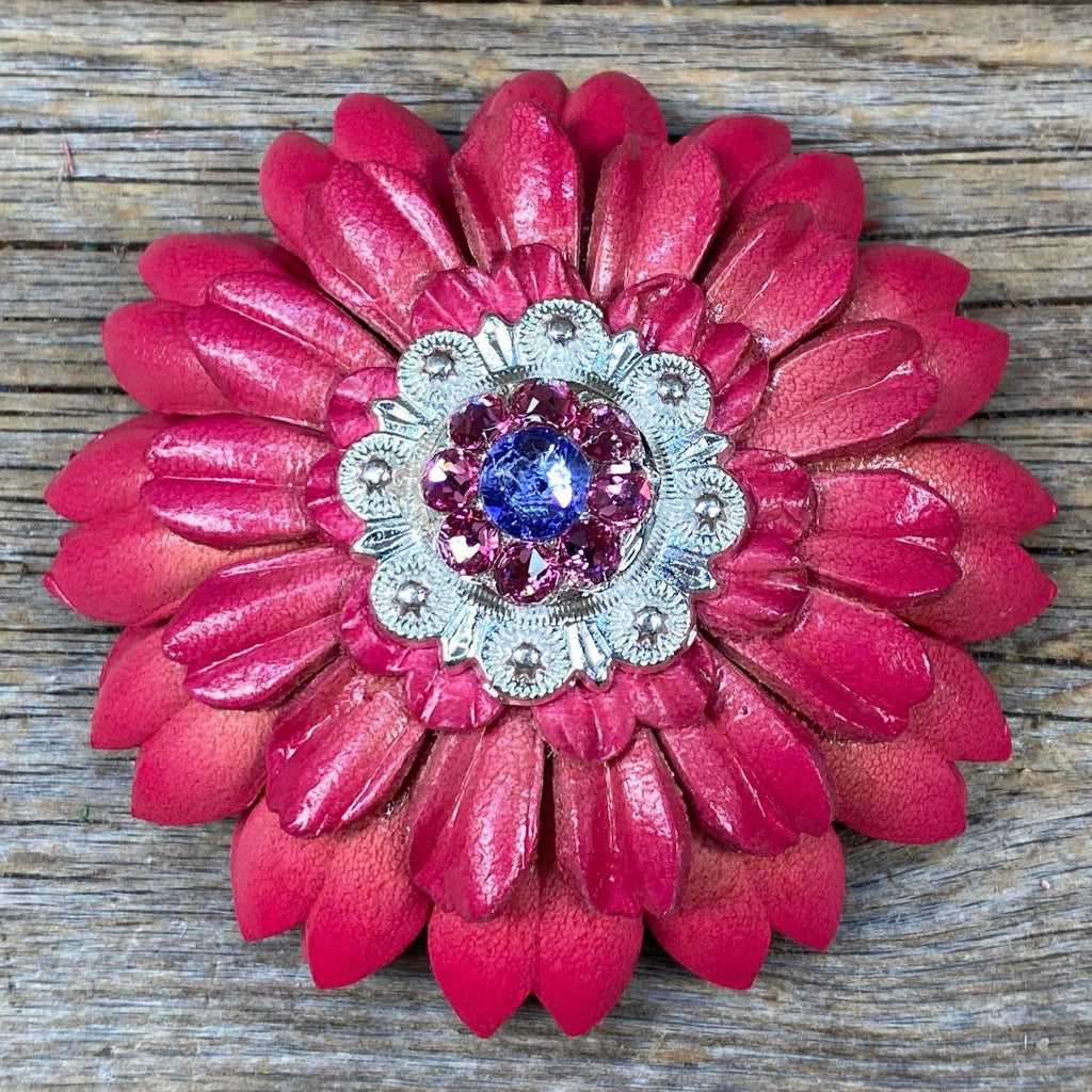 Pink Daisy Leather Flowers - 1" Crystal Conchos - Options — view 4
