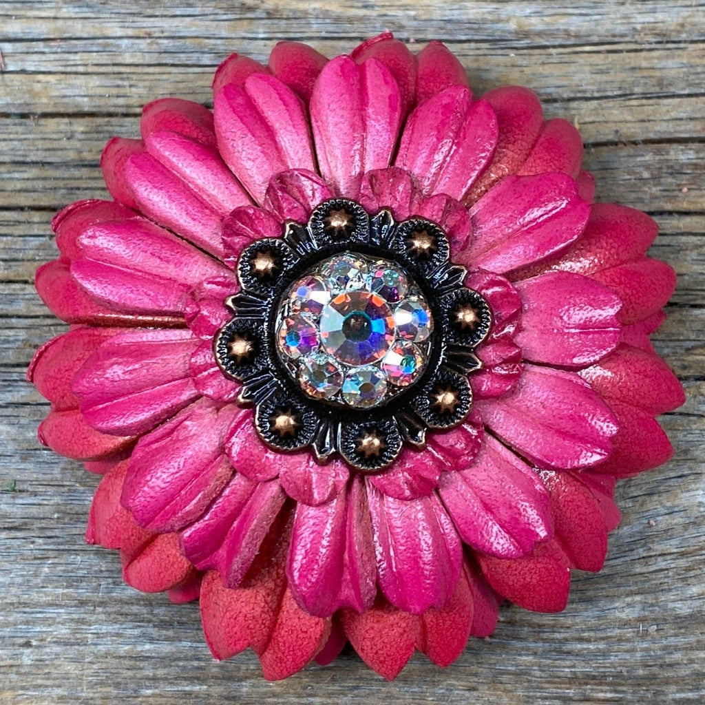Pink Daisy Leather Flowers - 1" Crystal Conchos - Options — view 6