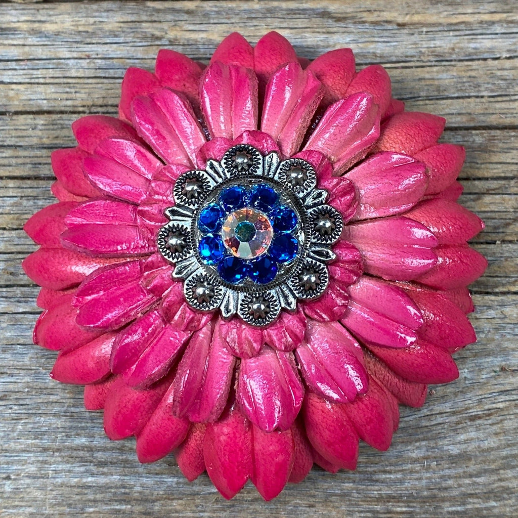 Pink Daisy Leather Flowers - 1" Crystal Conchos - Options — view 7