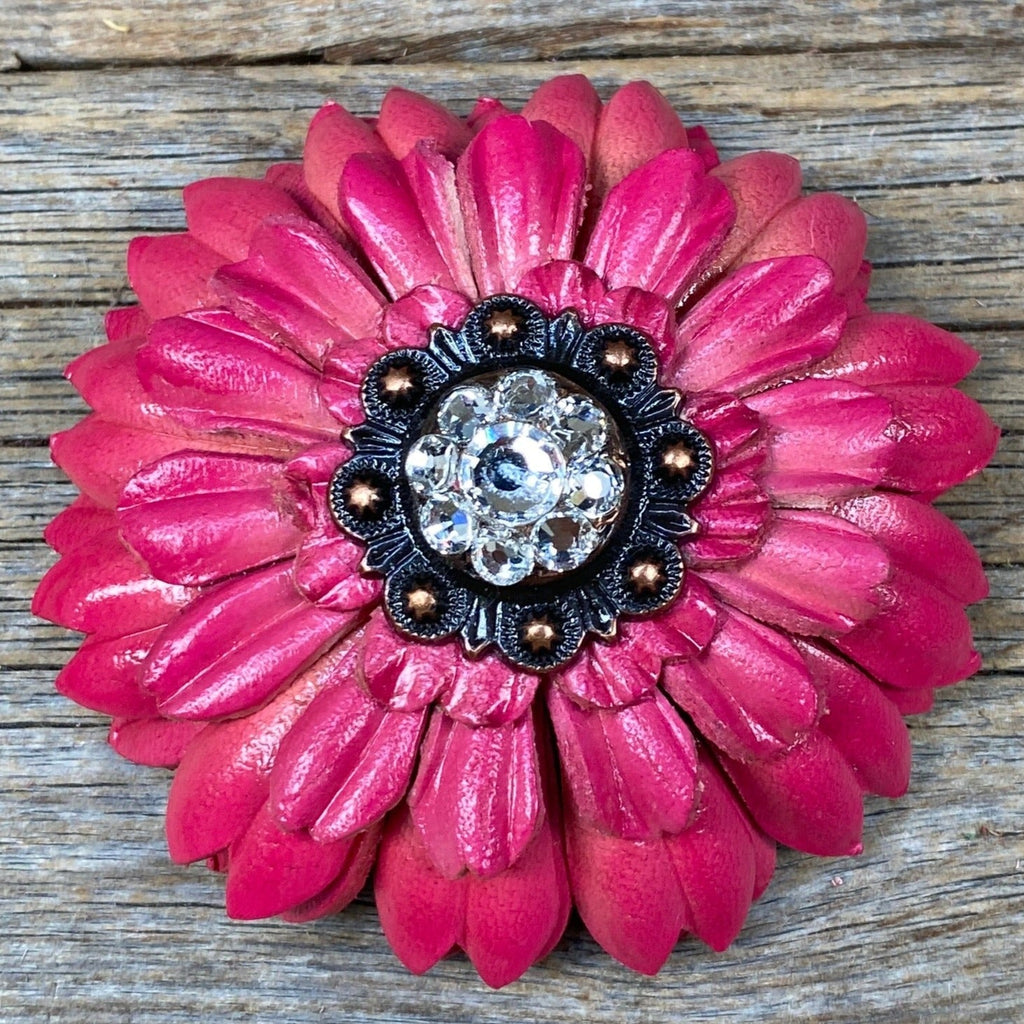 Pink Daisy Leather Flowers - 1" Crystal Conchos - Options — view 5
