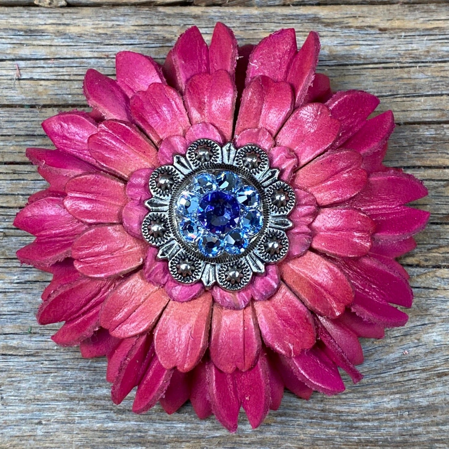 Pink Daisy Leather Flowers - 1" Crystal Conchos - Options — view 9