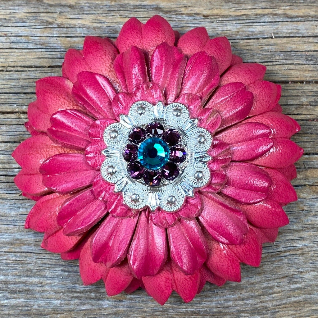 Pink Daisy Leather Flowers - 1" Crystal Conchos - Options — view 2