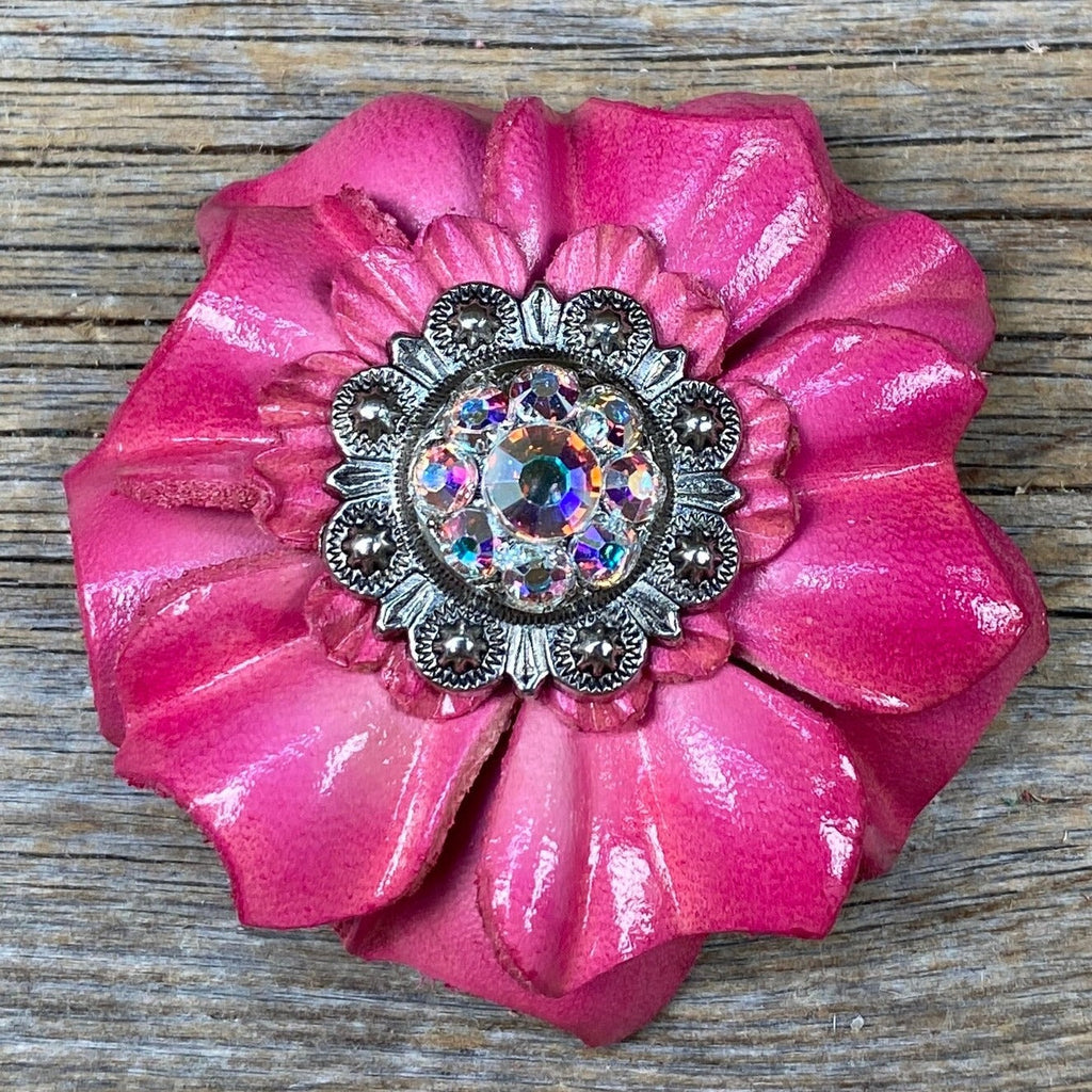 Pink Carnations Leather Flowers - 1" Crystal Conchos - Options — view 2