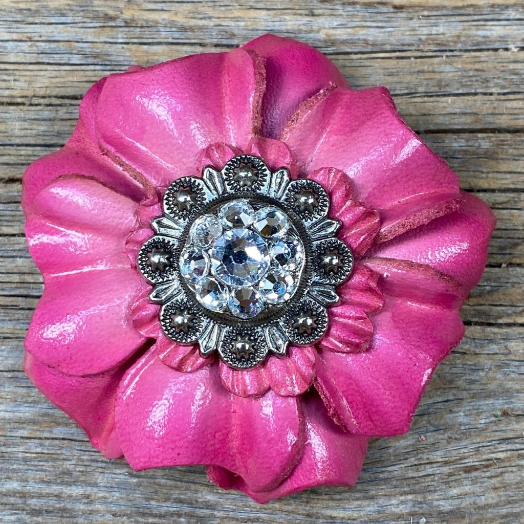 Pink Carnations Leather Flowers - 1" Crystal Conchos - Options — view 5