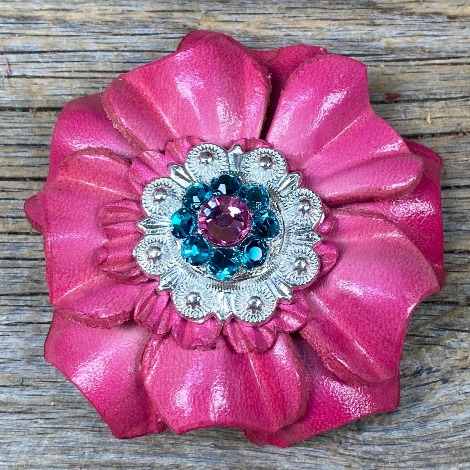 Pink Carnations Leather Flowers - 1" Crystal Conchos - Options — view 9