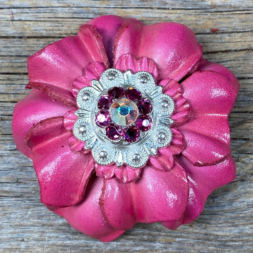 Pink Carnations Leather Flowers - 1" Crystal Conchos - Options — view 4