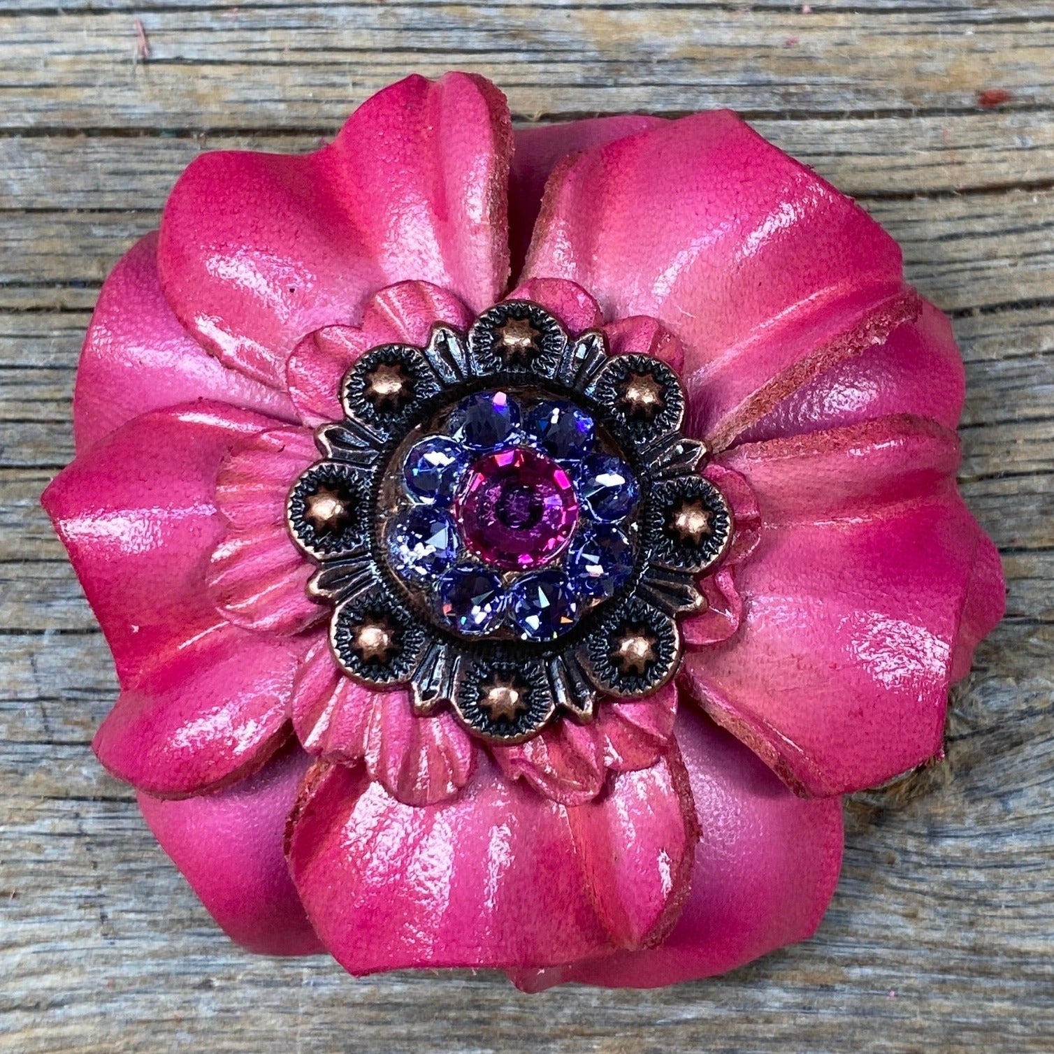 Pink Carnations Leather Flowers - 1" Crystal Conchos - Options — view 3