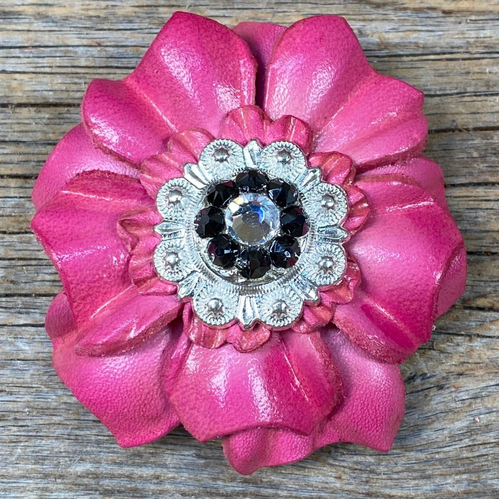 Pink Carnations Leather Flowers - 1" Crystal Conchos - Options — view 10